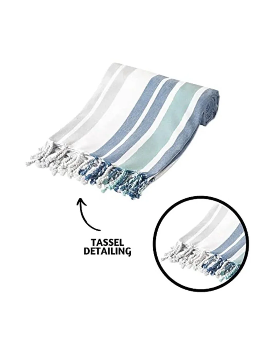 Turkish Beach Towel 40x72 Quick Dry Sandproof Lightweight Cotton Ocean Blue Bag